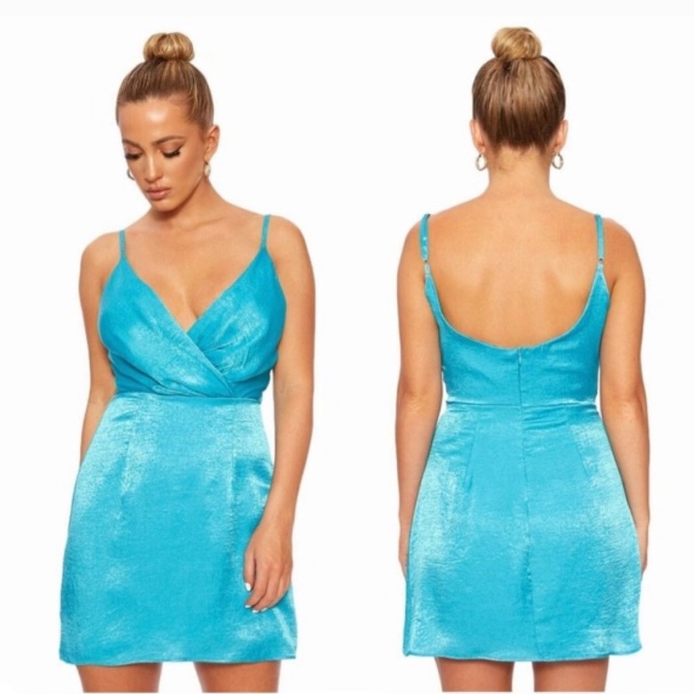 NWT Naked Wardrobe Sexy Satin Mini Dress Blue